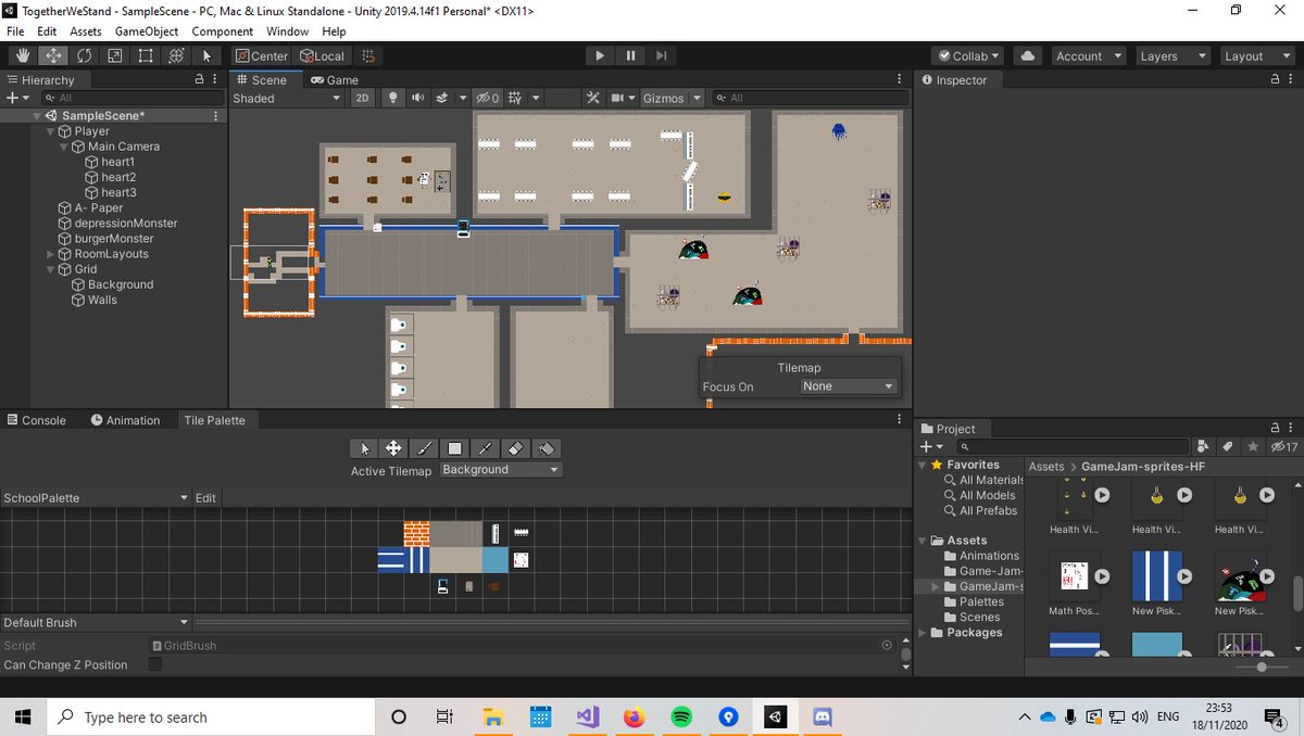 GamingNach's tweet photo. We're still on the grind! 
Alot of programming being done aswell as map design!
Image By: @HarryFindlay5 
#raisethegamejam https://t.co/u6Z5ZpCtm8