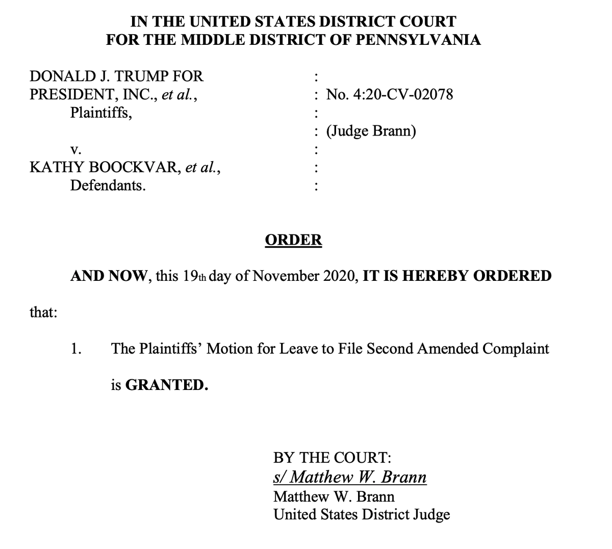 There are some uhh oddities to the Trump campaign's motion for leave to file a second amended complaint, incl:- the clean version, filed as an exhibit, is the *first* amended complaint- they--the plaintiffs--went ahead and signed the proposed order on behalf of the judge  https://twitter.com/adambonin/status/1328364894618574852