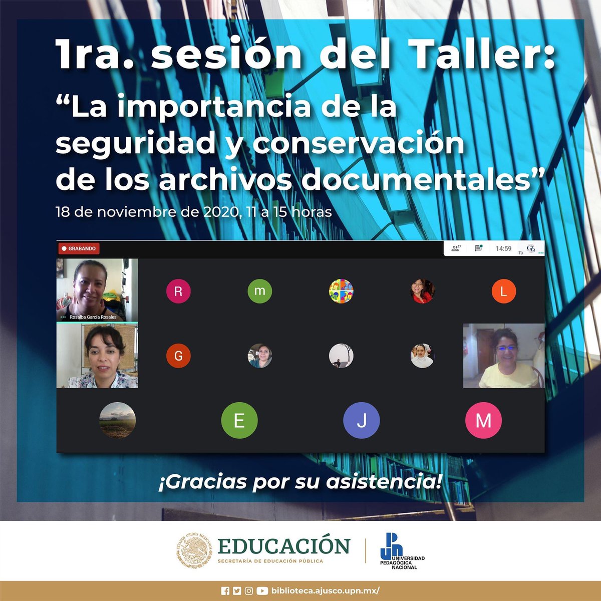 bibliogtq's tweet photo. El día de hoy llevamos a cabo la 1ra. sesión del Taller "La importancia de la seguridad y conservación de los archivos documentales", impartido por la Lic. Joana Berenice Campos Hernández.

¡Gracias por su asistencia!

#Taller #BiblioGTQ #UPNmx #EducarParaTransformar https://t.co/44i2VrV2Uj