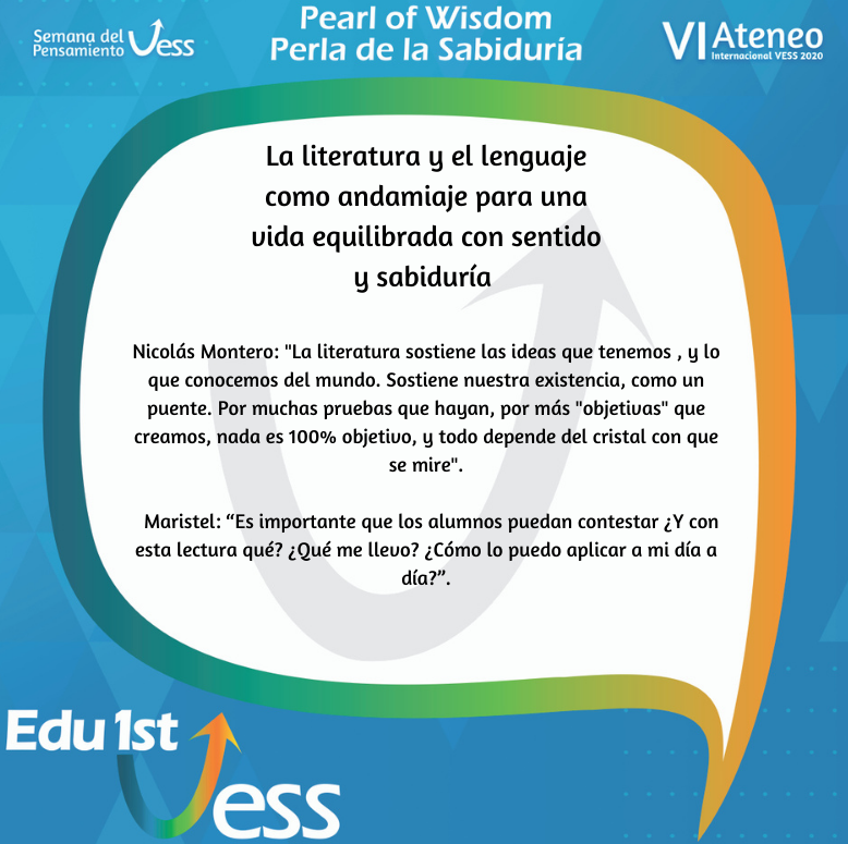 Edu1stVESS's tweet image. Participantes de los talleres celebrados en el marco de la Semana de Pensamiento VESS 2020 nos comparten sus perlas de la sabiduría ¡Cuéntanos sobre tus aprendizajes, momentos, reflexiones e ideas para transformar la educación!
#vesssummit #vessmodel #leadership #wearevess