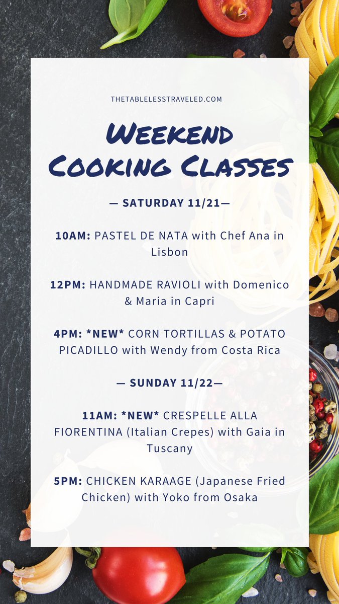 If you're staying inside this weekend, we've got some ways to make it a little more fun, and a lot more tasty! Learn more and sign up for these upcoming classes here: thetablelesstraveled.com/cooking-classe…