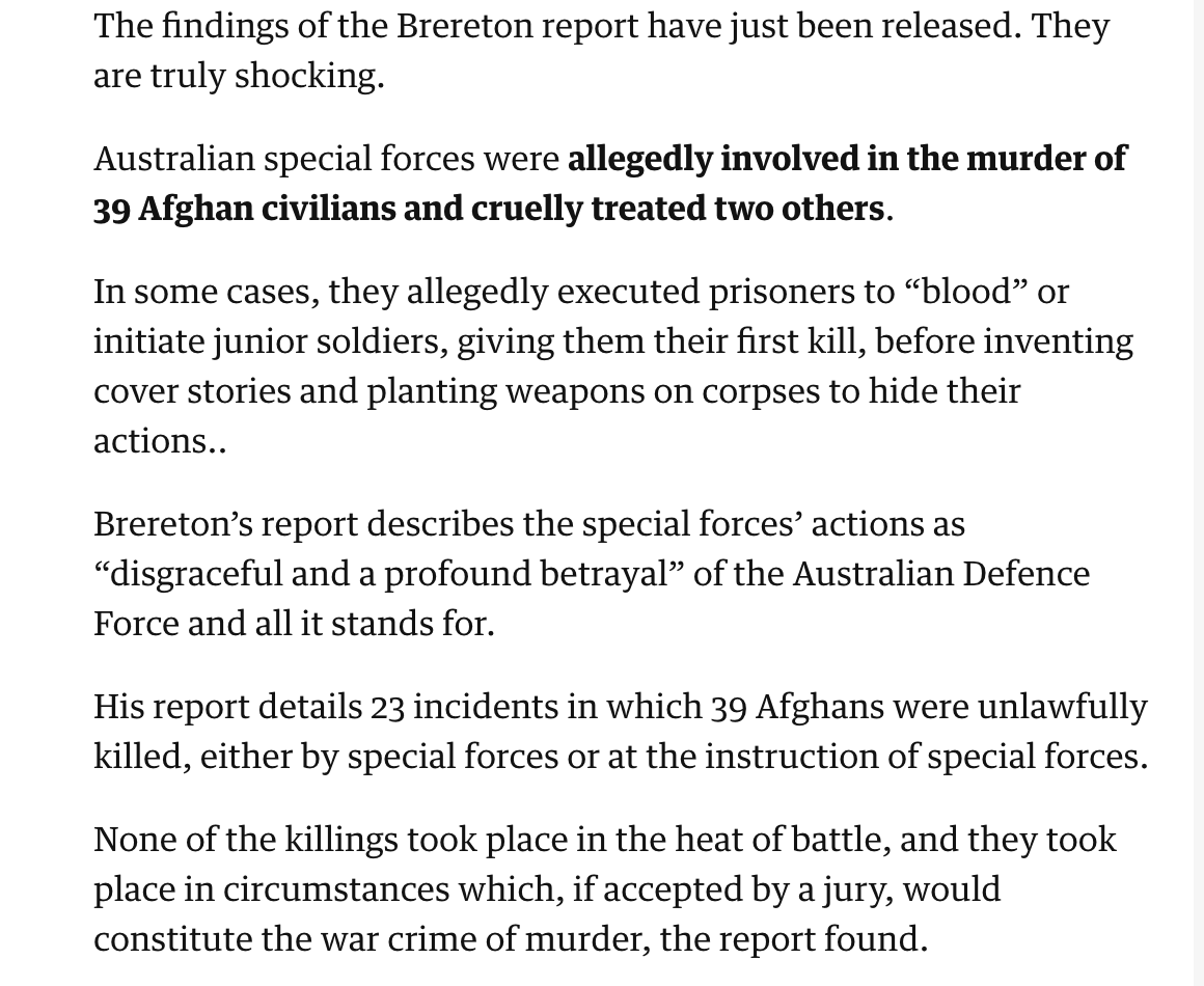 The journalists who have covered this, and the soldiers who have spoken up, are to be commended for this years-long investigation. And the soldiers involved in these despicable murders need to be stood down, and tried in a court of law.