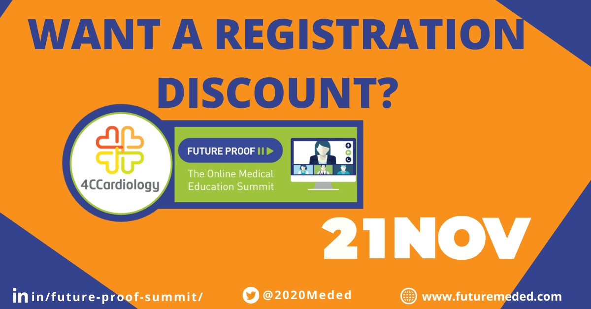 Thinking about attending the 4CCardiology Virtual Summit on Saturday!? Hesitate no more and register now while you can with a 10% discount! Add the code '4CCDISC' in the registration form futuremeded.com/registration/ #4CCSummit #4CCardiology #cardiotwitter #MedTwitter