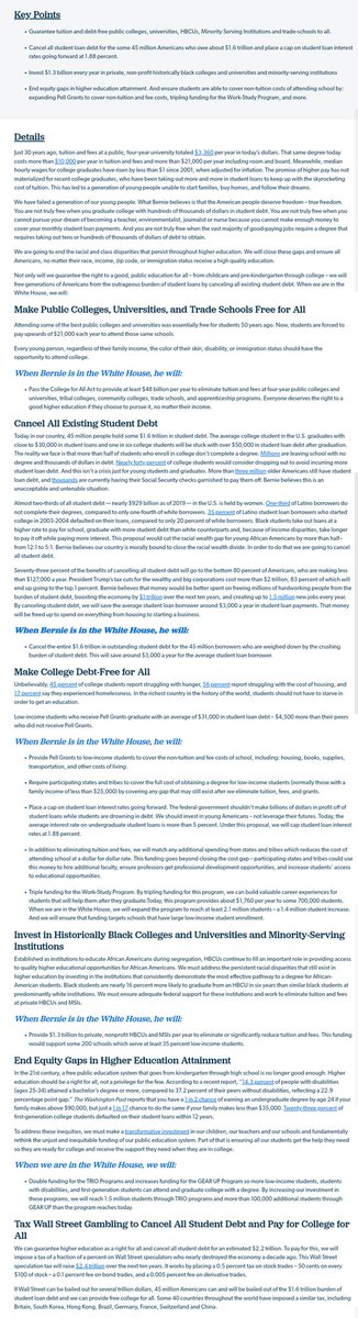 Here's a policy comparison!Pic 1: Biden's "Plan For Education Beyond High School"Pic 2: Bernie's "College For All & Cancel All Student Debt"Pic 3: AOC's "Elevate Public Education"Pic 4: Justice Democrats' "Cancel Student Debt" & "Free Public College & Trade School"