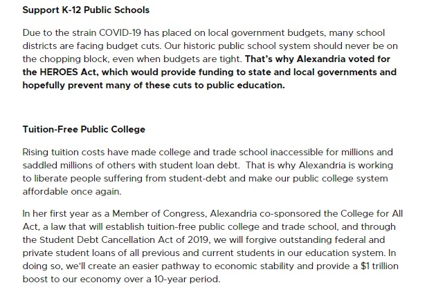 Here's a policy comparison!Pic 1: Biden's "Plan For Education Beyond High School"Pic 2: Bernie's "College For All & Cancel All Student Debt"Pic 3: AOC's "Elevate Public Education"Pic 4: Justice Democrats' "Cancel Student Debt" & "Free Public College & Trade School"