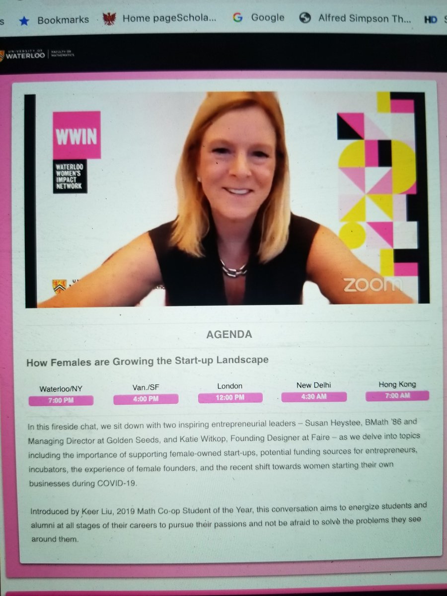 CandiHarrington's tweet image. "Make sure that people are not only on the bus - but in the right seats," Susan Heystee (BMath ’86) @GoldenSeeds in a conversation on #femalefounders w Katie Witkop @faire_wholesale .  #TeamBuilding @WaterlooMath @uwaterlooalumni  #UWaterlooWWIN #Uwaterlooproud