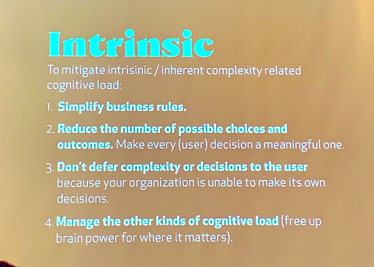 jUXposition's tweet image. 3 types of cognitive load - Extrinsic, intrinsic &amp;amp; germane - great talk from @clintschnee at #UXNZ2020