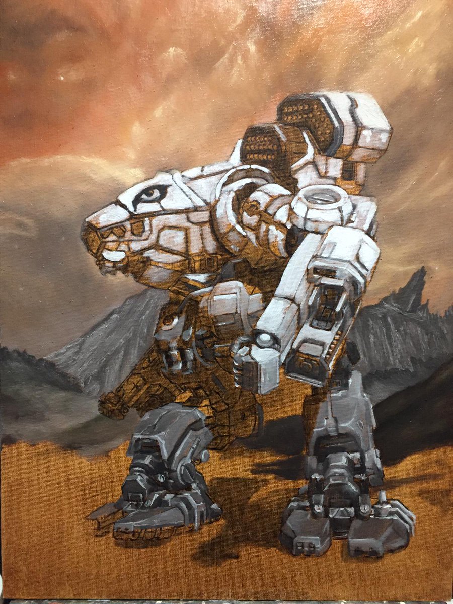 DeMonteAltoArt's tweet photo. #workinprogress #oilpainting for Jay through 
@CompMwo
 prize funding commission #battletech #mwo #art #marchofrobots2020 #mecha #scifi #giantrobot https://t.co/x0sZvfzu6s