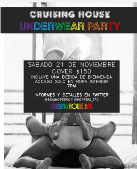 SexshopTepic's tweet photo. Se acerca el fin de semana y estamos ansiosos de recibirlos en Cruising-House&Bar
Reserva tu asistencia para este sábado 21 enviando md a @SexshopTepic y @poppers_tpc no te quedes fuera y se parte de nuestra fiesta en calzones.
Nos reservamos el derecho de admisión #safeonly https://t.co/74vzviNFxm