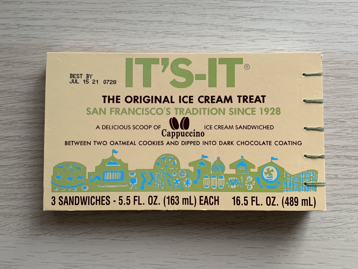 RimonBindery's tweet photo. sketchbook made from the packaging of my favorite ice cream treat!🍦🍨🍪 just listed on etsy! 
3.5x6 inches, 32 sheets, 64 pages. paper is 90 lb cold press watercolor paper.
#bookarts #sketchbook #copticstitch #copticbinding #watercolor #itsit #icecream #bookbinding #handmadebook https://t.co/MVNB2rw6o9