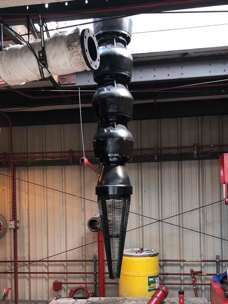 During a recent inspection, twenty-three 10-foot sections of pipe and pump shaft were removed from the bottom of a well for possible repair. This photo is of the pump that sits 230 feet below the ground. 🕳️😲🛠️ #builtbystaples #construction #generalcontractor