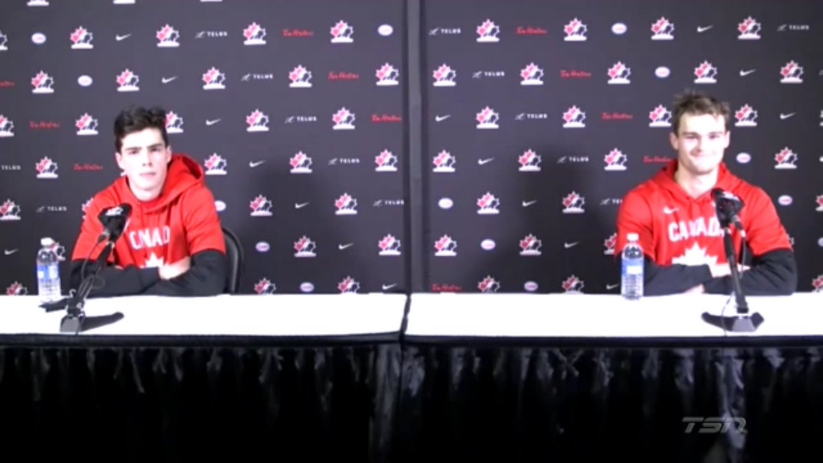 TSNHockey's tweet photo. How Bowen Byram is helping keep Shane Wright loose at camp as the 16-year-old aims to join an exclusive young Team Canada 🇨🇦 club: https://t.co/0OkwTOHeo8

#TSNHockey https://t.co/8OIntaeqCL