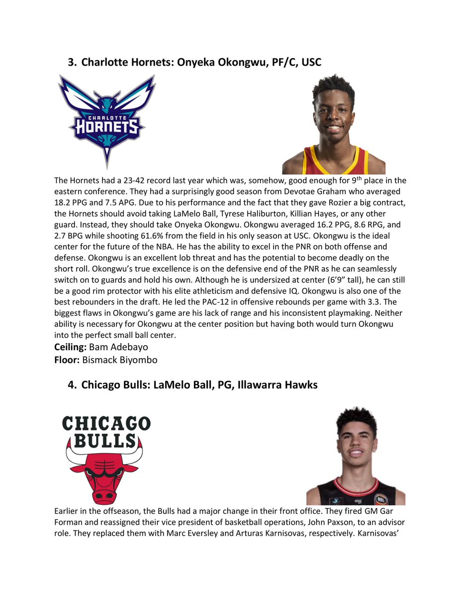 For the 2020 NBA Draft, I decided to do an analysis of each lottery pick. Each pick is what I would do if I were the GM. This isn’t supposed to be a mock draft. I tried to focus on the prospects rather than the trades. All the stats I used were from  @bball_ref