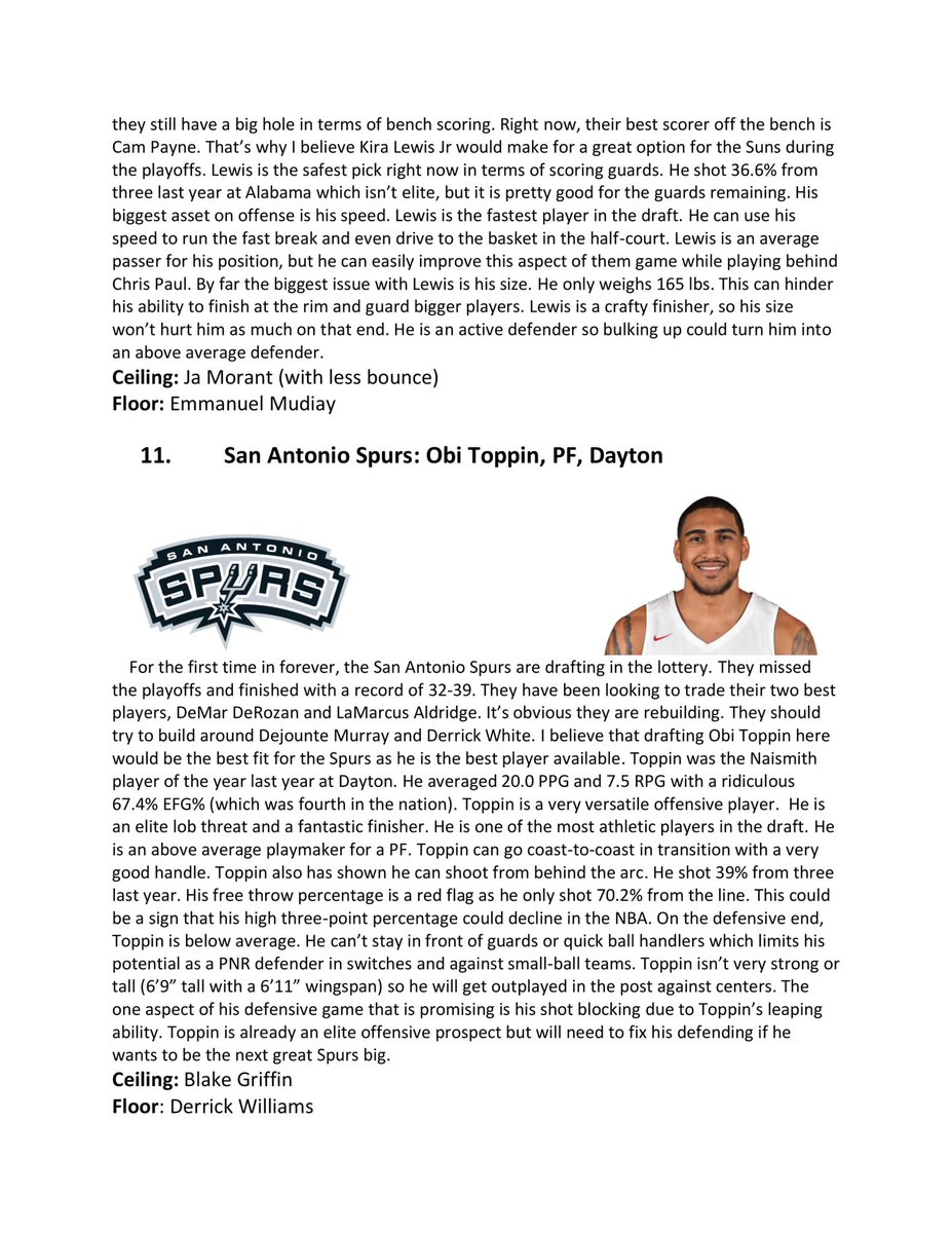 For the 2020 NBA Draft, I decided to do an analysis of each lottery pick. Each pick is what I would do if I were the GM. This isn’t supposed to be a mock draft. I tried to focus on the prospects rather than the trades. All the stats I used were from  @bball_ref