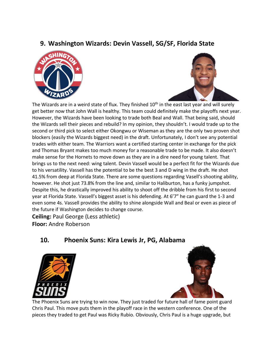 For the 2020 NBA Draft, I decided to do an analysis of each lottery pick. Each pick is what I would do if I were the GM. This isn’t supposed to be a mock draft. I tried to focus on the prospects rather than the trades. All the stats I used were from  @bball_ref