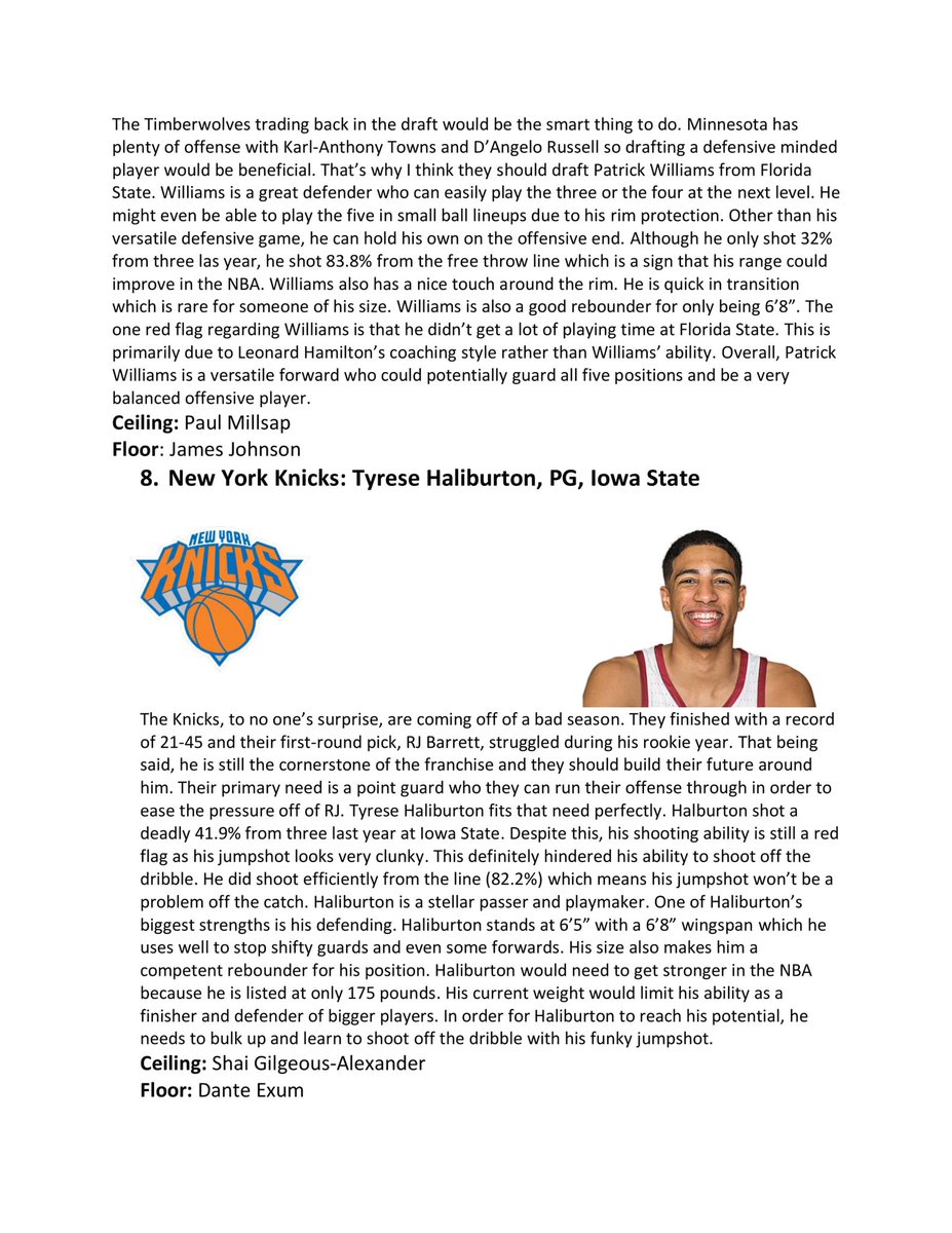 For the 2020 NBA Draft, I decided to do an analysis of each lottery pick. Each pick is what I would do if I were the GM. This isn’t supposed to be a mock draft. I tried to focus on the prospects rather than the trades. All the stats I used were from  @bball_ref