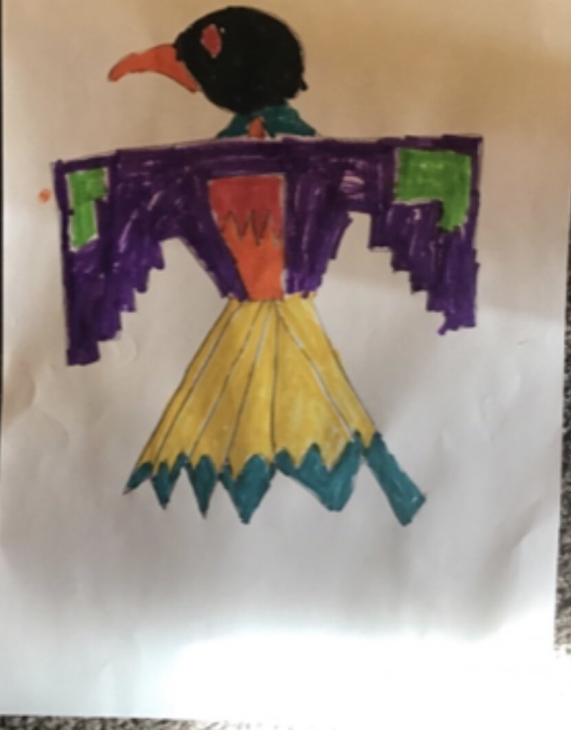 HolmesKinder's tweet photo. Thanks  to our assembly leaders and @AP_Parisa for an awesome assembly celebrating Native American Heritage Month! We loved the history, music, and getting the chance to draw our own Thunderbirds with a directed drawing from @ArtWithMrsRuff #holmeshawks #oakpark97 https://t.co/uxM8riPXtU