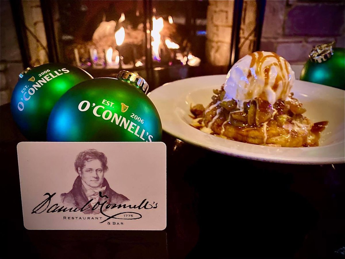 ✨O’Connell’s Holiday Gift Card Special✨ 
From now until 2021 when you purchase a gift card you receive a free gift on us! 
•$25 Gift Card: Teresa’s Homemade Apple Pastry served with Ice Cream
•$50 Gift Card: Our O’Connell’s Ornament 
•$100 Gift Card: Both gifts