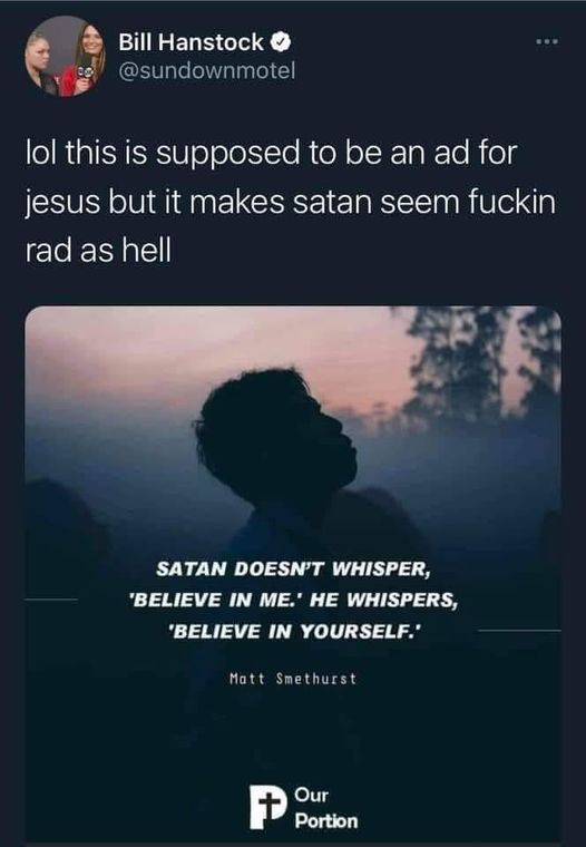 CharismaWhee's tweet photo. @MattSmethurst When you're still getting attention more than 2 years later, but now we're all like "the devil is rad!" 

*wipes away a tear* 

The irony is so delicious. https://t.co/y4Wngs6zQL