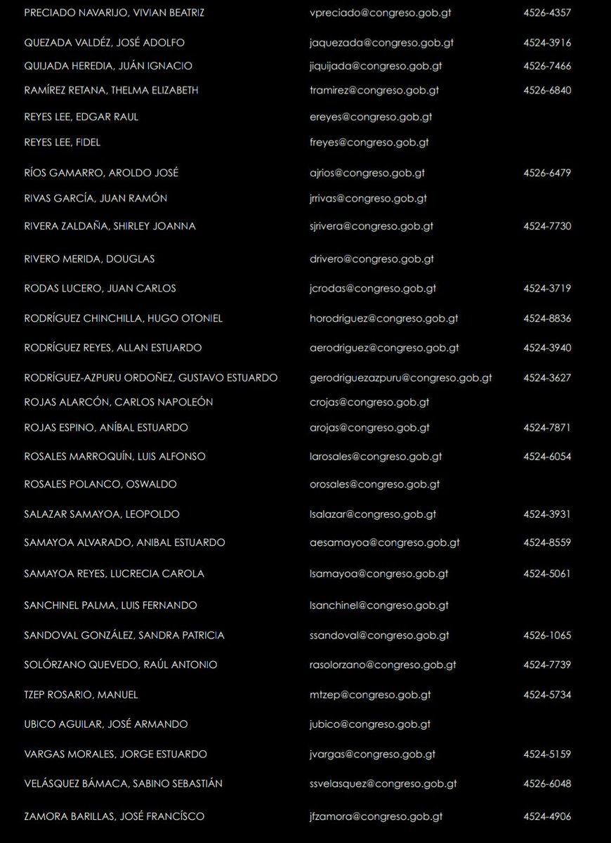 Quetzaluman's tweet photo. Bueno muchá, les comparto La Lista Negra de diputados que votaron a favor del #Presupuesto2021, sus correos electrónicos y números de celular (pagados con nuestros impuestos) para que se comuniquen directamente con ellos y les exijan.

#Presupuesto2021GT https://t.co/Fk5ps3GJfX