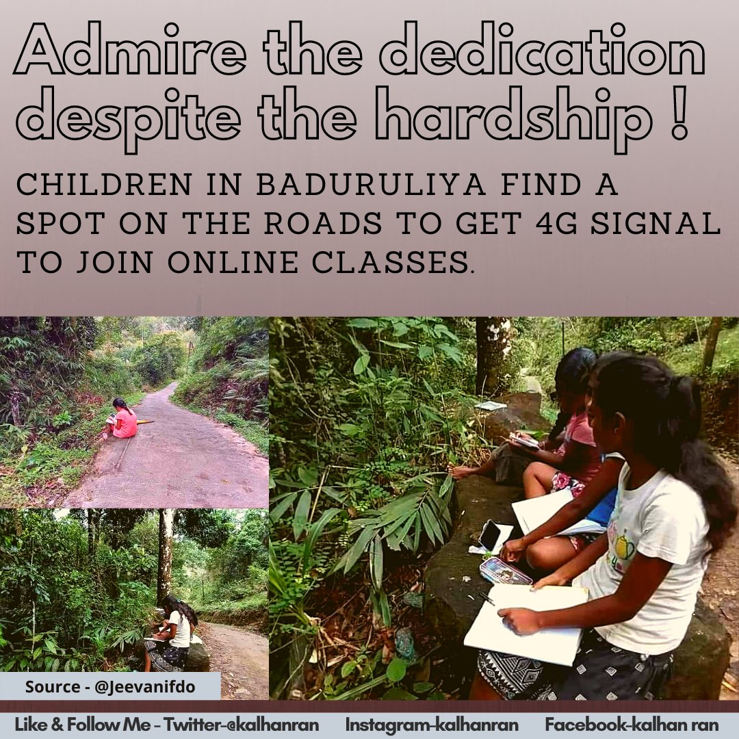 KalhanRan's tweet photo. Admire the dedication despite the hardship !#dialogaxiata #onlineclasses #4gsignal #notforall #telecoms #technology #dedication #SriLanka #COVID19 #COVID19LK #COVID19SL
https://t.co/Ryg9ZFrjzK https://t.co/JQGNF16n90