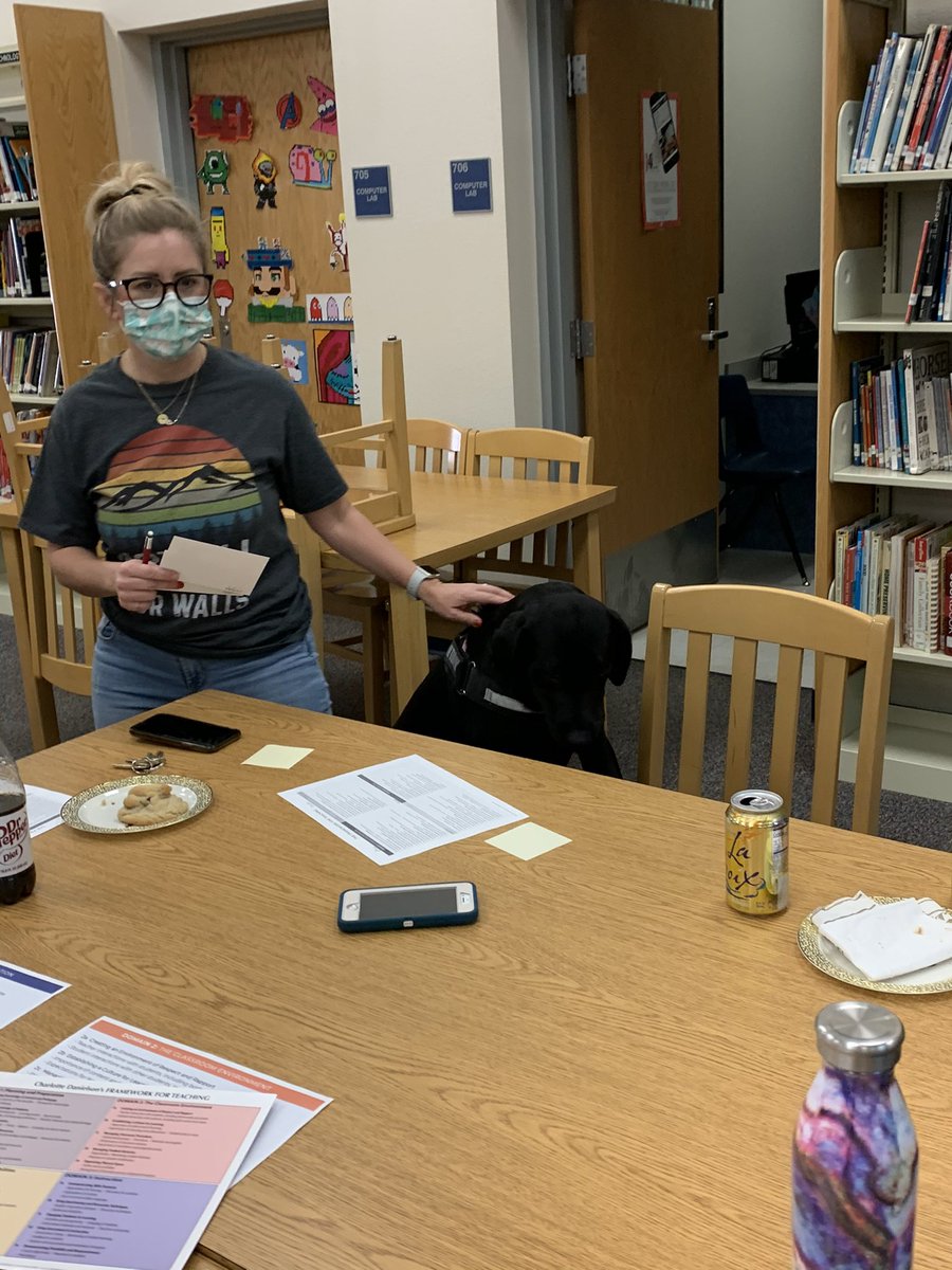 dkidd647's tweet photo. Therapy dog Luna enjoyed getting some training on the Danielson Framework along with the teachers at MJHS.  Thank you Mrs. Hafner for the engaging afternoon. @MJHSmustangsGPS #mustangpower #connectcarecreate https://t.co/2CadizeTyn