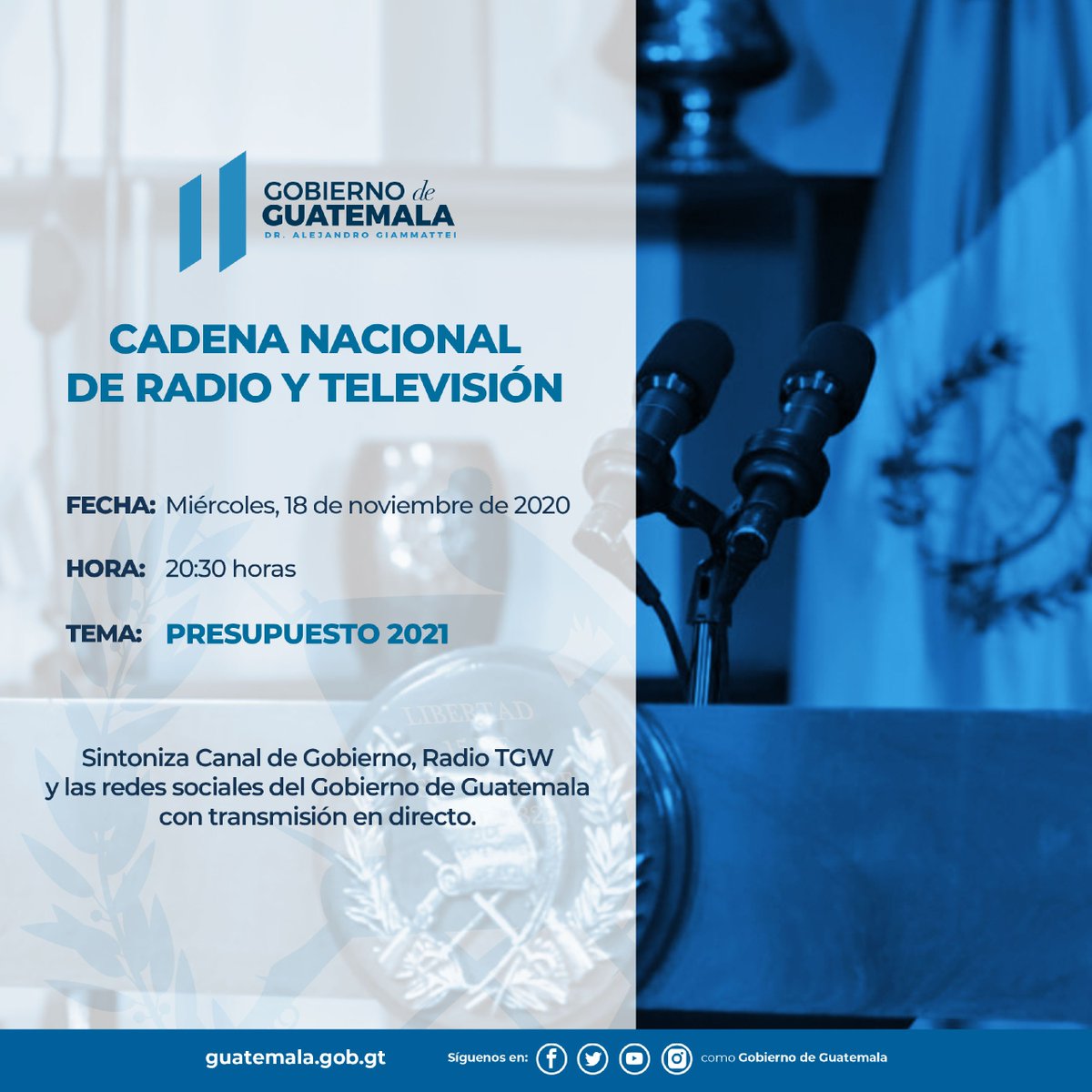 Cadena Nacional del señor presidente <a href="/DrGiammattei/">Alejandro Giammattei</a>.