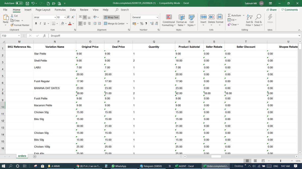 Download excel file di siniSo apa maklumat yang ada dalam report ni?Segala-galanya - kecuali email!Order ID, tracking, item yang dibeli, jumlah belian, nama pelanggan, nombor hp, alamat lengkap hatta jenis courier yang digunakan