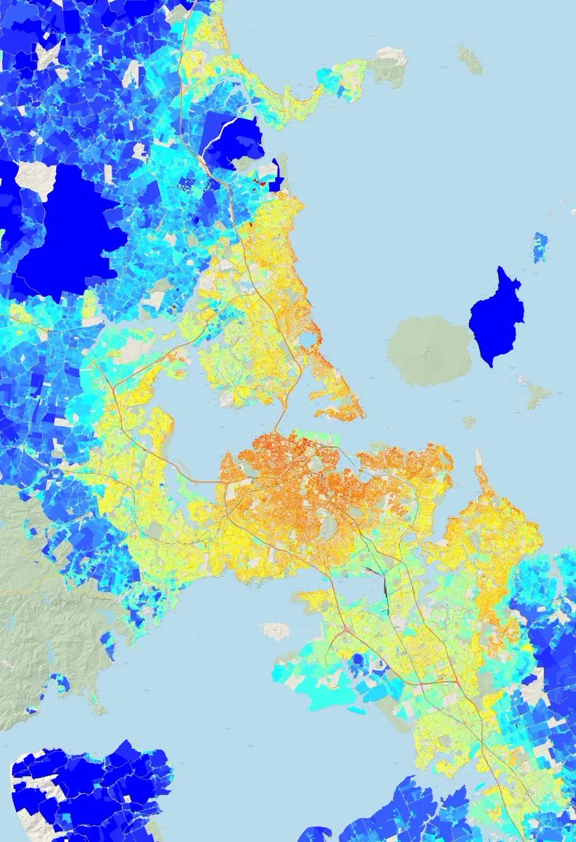 We can see this when we look at a map of land values per square meter: land on the fringe is worth a few hundred dollars to a thousand dollars per sqm, while land around Britomart and the universities is in the ballpark of $15,000 per sqm