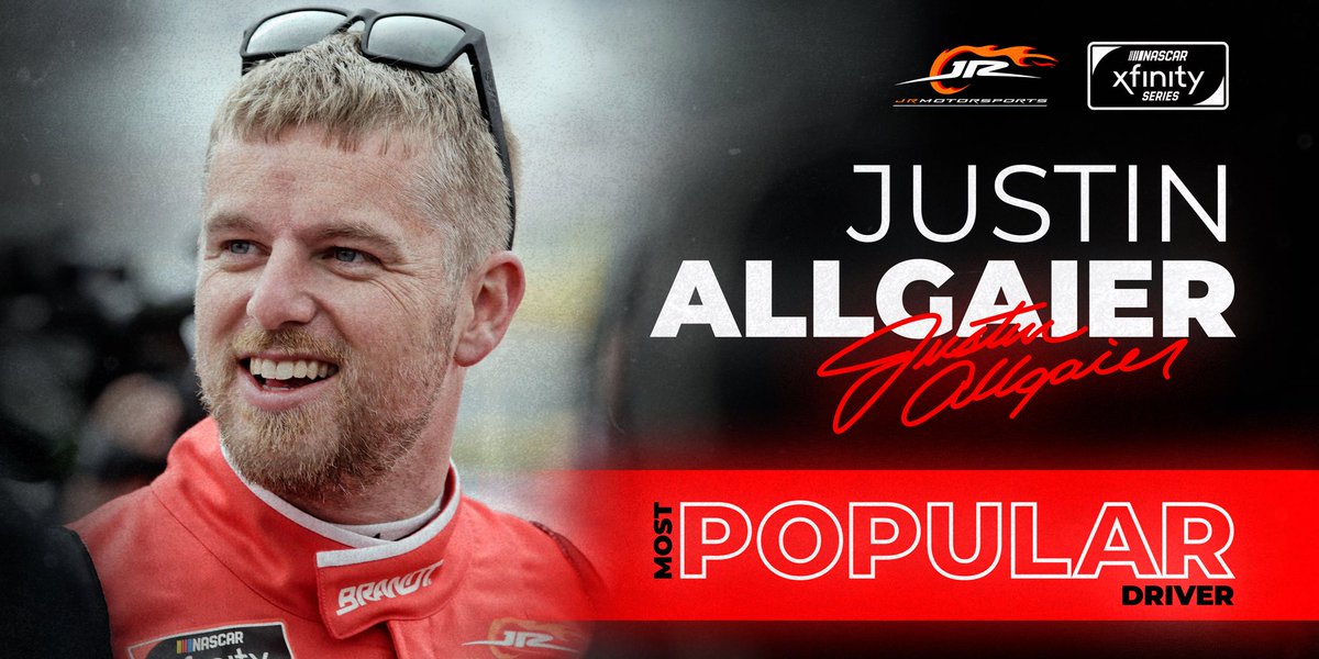 JRMotorsports's tweet photo. Congratulations to @J_Allgaier on being named the @NASCAR_Xfinity Series Most Popular Driver for the second consecutive season! 

Full Story ➡️ https://t.co/vD0tEbLz53 https://t.co/9t64ZTNcp0