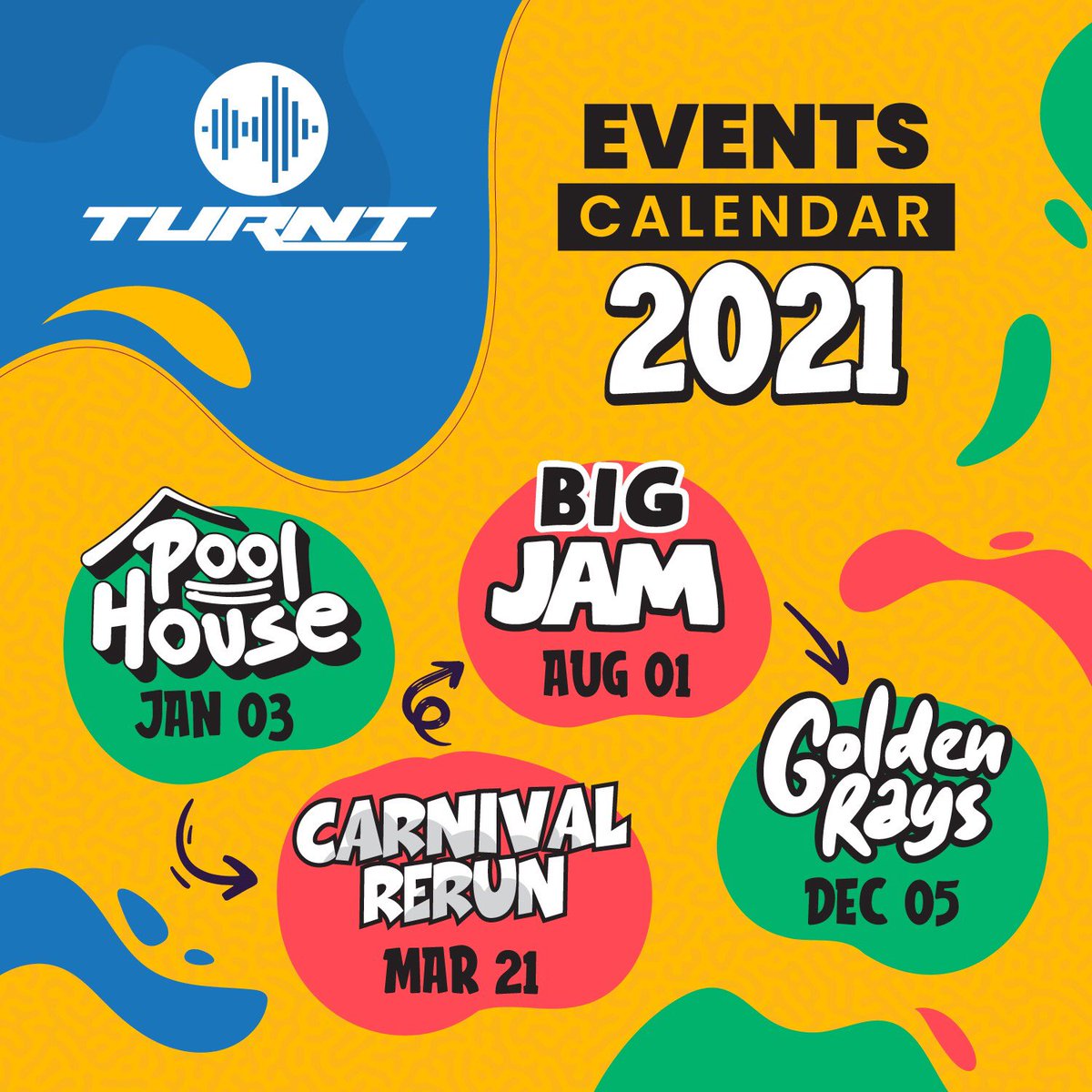 TurntBarbados's tweet photo. Turnt Family! Lock in our 2021 Dates! ๐
.
Follow @turnt.barbados on IG for updates!
.
#TURNT #TurntBarbados #TurntAF #Barbados #TurntCrew #vibes #PoolHouse #BIGJAM #CarnivalRerun #Goldenrays #2021 #events https://t.co/HUmWV4VN2M
