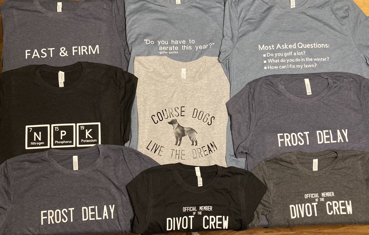 Been a busy week! Between getting the course ready for winter during the day, dadding in the afternoon and making shirts at night.
This is about half the shirts from this week, thanks for the support and I hope everyone enjoys them!