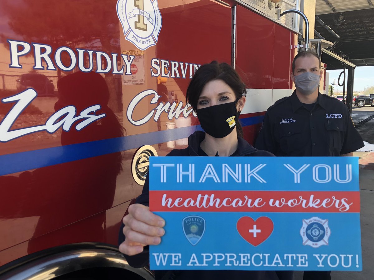 LasCrucesPolice's tweet photo. The Las Cruces fire and police departments wish to thank all medical professionals and healthcare workers who are giving their all to keep us safe during this public health emergency. Thank you! https://t.co/MU88Cn4s3E