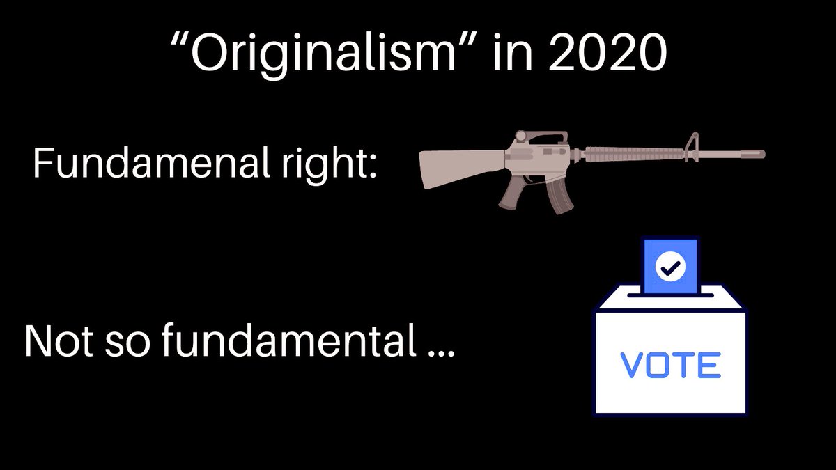So here we are—it’s 2020 & rightwing judges use their powers to make sure gun rights are so fundamental that *any* gun safety measure is immediately suspect. Meanwhile, voting rights are under assault, blatant voter suppression allowed—& outright attempts to throw out votes—real.