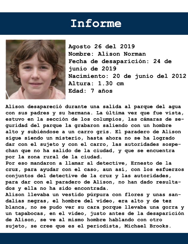 CCon3xion's tweet photo. Informes de Alison Norman. 
INFORMÉ ACTUALIZADO. https://t.co/N6FiSZFoD7