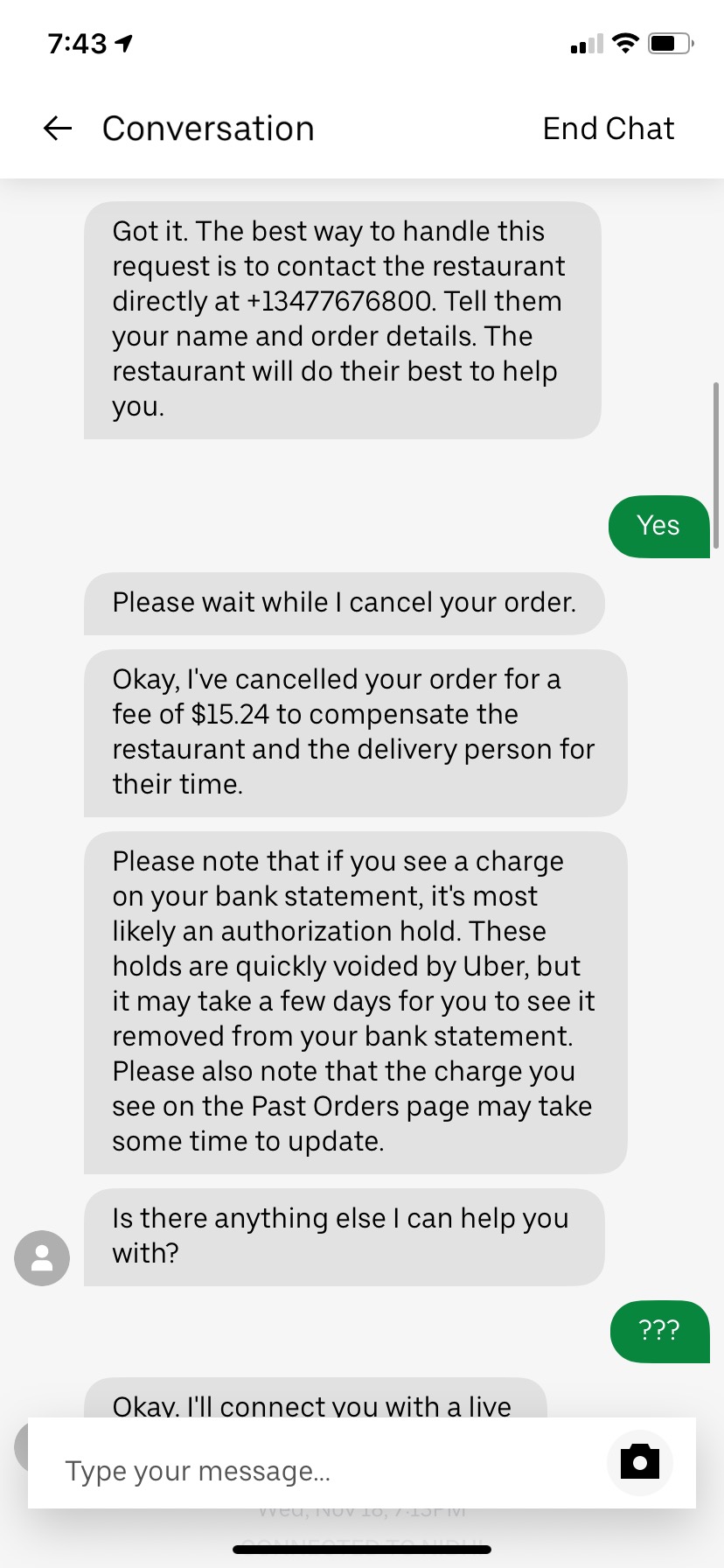 Chat live uber