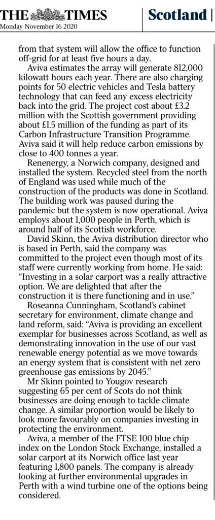 RenEnergyUK's tweet photo. More coverage for our new #SolarCarport for @avivaplc in Perth, Scotland.
Here we are featured in the Scottish Times... π°π
#PartnerInPower #WereIntheNews https://t.co/TubjLg1WgS