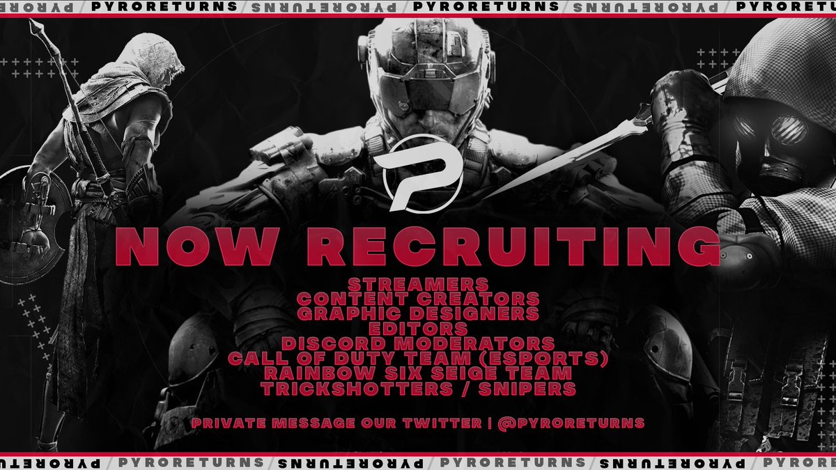 PyroReturns's tweet image. Now Recruiting on ALL Platforms. 

@FindMeAClan
@findaclan
@FindGFX
@FindManagers
@StreamingPromos 
@StreamerConnec1 
@StreamerGFX 
 
DM OUR TWITTER TODAY! 

#recruitment #pyrotakeover