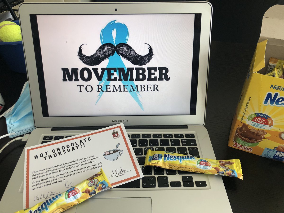 MrParkin's tweet photo. It’s that Thursday feeling @KentCollegeDXB which must mean #hotchocolatethursday Today certificates are being delivered by a Chuckle Brother lookalike! To me to you! #Movember https://t.co/LJZhhggsbo
