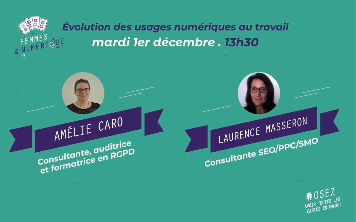 FemNumQuimper's tweet photo. [Conférence 🎤 Évolution des usages numériques au #travail ] Entre nouveaux métiers et nouveaux usages, on parlera de #cybersécurité et de #télétravail avec Laurence et @AmelieCaro_ 💬 le 01/12 de 13h30 à 14h30 📅 Plus d’infos et inscription ➡️ https://t.co/PYsvKdh2zT #FNQ20 https://t.co/vQR30ACHAD