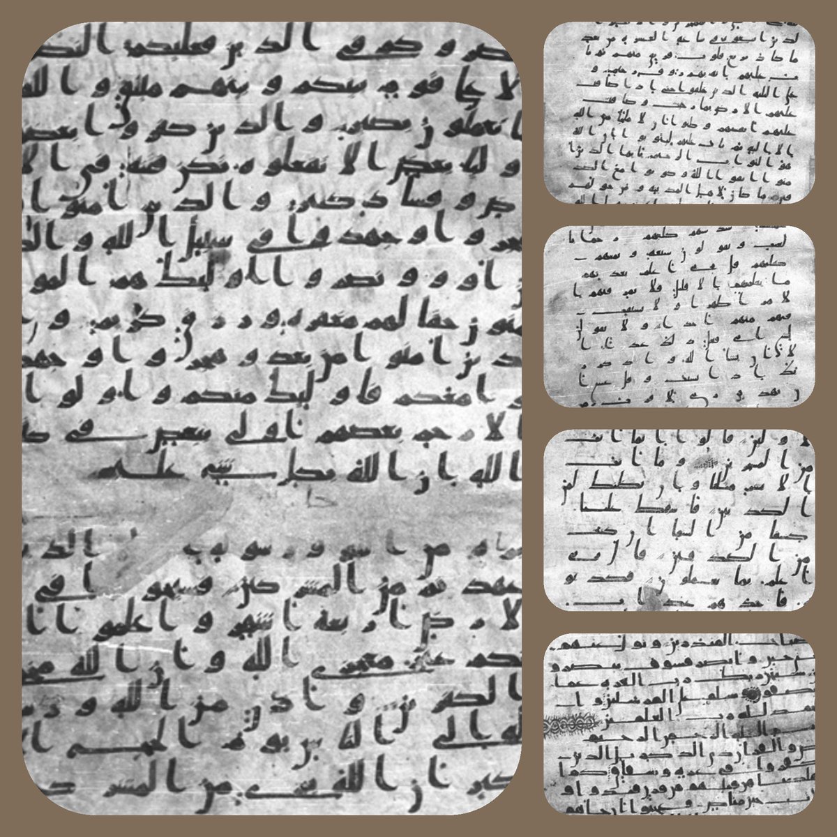 Codex Medina 1a, like many other early Qur'an manuscripts, is the product of collaboration between several scribes who teamed to transcribe the entire Quranic text. We can distinguish 5-6 different hands in the MS as you can see in this collage.