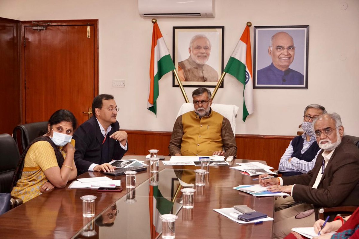 MinOfCultureGoI's tweet photo. Union MoS for Culture and Tourism (I/C) Shri @prahladspatel took the review meeting of Project Mausam with the officials of @ignca_delhi and @ASIGoI in the presence of @secycultureGOI, JS @nirupamakotru, JS Ms Sanjukta Mudgal, DG ASI Ms V. Vidyavathi and  @sachchibaat09. https://t.co/AINVHTwJQT