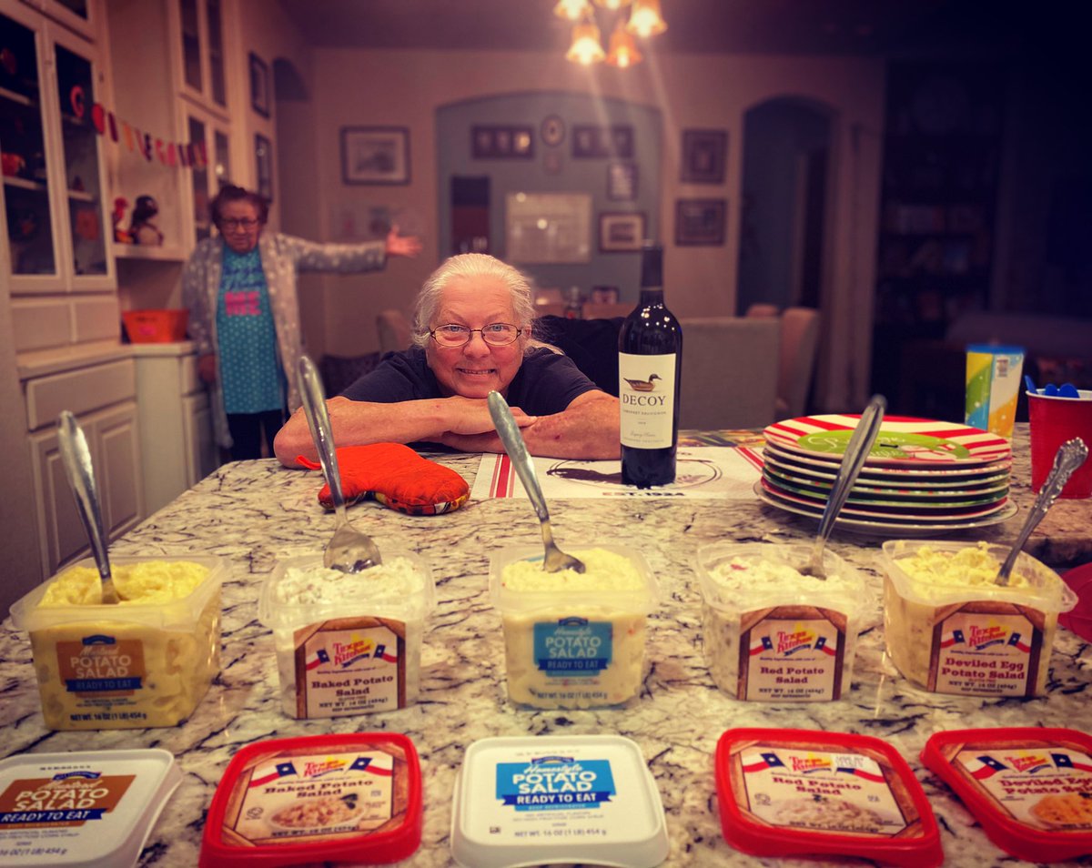 TaraFuriani's tweet photo. #Covidfun now includes potato salad tasting. Is that a thing, you wonder? It is now! #momlife #momof7 #tasting #kids #food #multigenerationalfamily #wine @decoywine https://t.co/nQsdGq5DsL