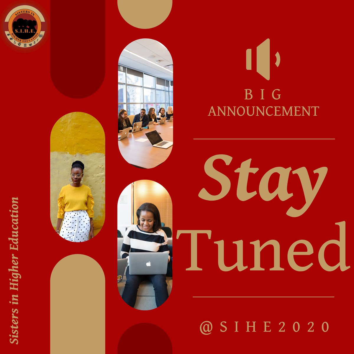 SIHE2020's tweet photo. Hello sisters! We are having a change of plans. Please stay tuned in for a big announcement tomorrow at 11:30 AM CST (9:30 AM PST, 12:30 PM EST) We will see you then! https://t.co/FfK3cysxdC