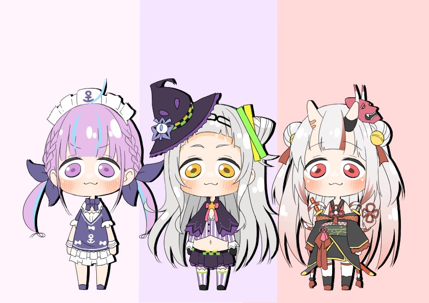 湊あくあ ,紫咲シオン ,百鬼あやめ 「#絵晒したらみんながブァァァってRTしてくれてブァァァってフォロワーがブァァァっ」|いなずま⚓🔆のイラスト