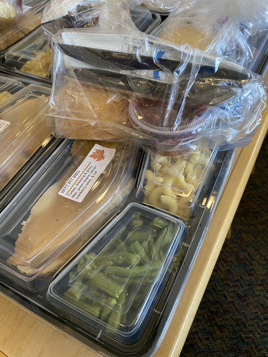 pinkpatterson's tweet photo. Turkey Day Staffamily Luncheon aka...Thanksgiving “pregame” was amazing! Thanks @WittPitBBQ for helping my @WeAreGRHS staff gobble til we wobbled! ❤️#COVIDcomfortfood #macandcheeseyesplease #homecooking #tiredturkeys https://t.co/3cABIRx62D