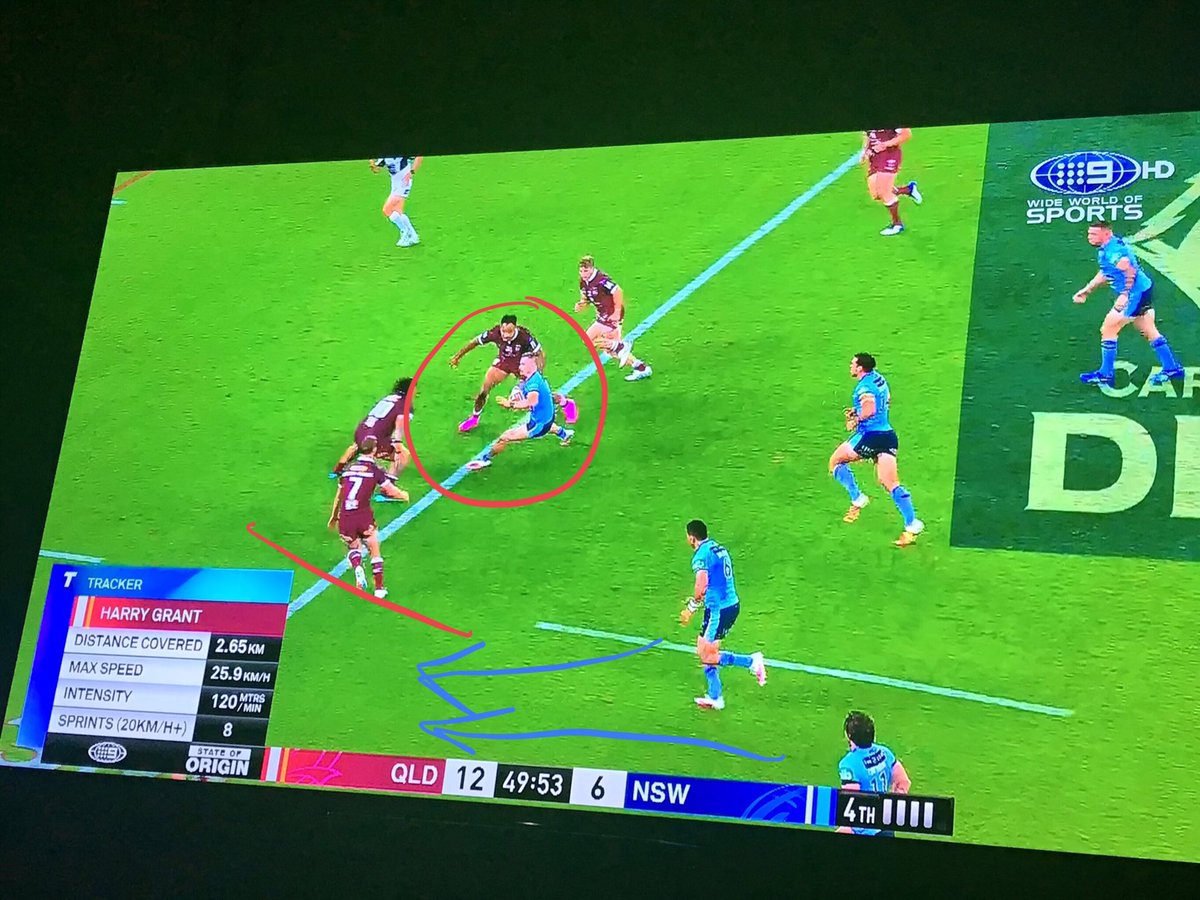 PS Damien Cook bombed this one. NSW with a man advantage with Walker potentially setting up his 4 ignored assist. Cook hits it up and another chance missed.