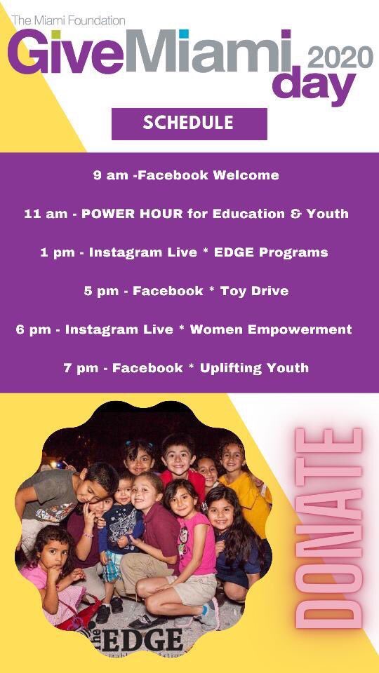 TheEDGEHelps's tweet photo. Tomorrow is #givemiamiday!! Tune in and follow our schedule both on Instagram and Facebook. There’s so much happening and with the support of donors we can still make this a year to remember for children in our community! 

Donate at https://t.co/2vtIv1L8gG 💜
@MiamiFoundation https://t.co/fACTqKhzTD