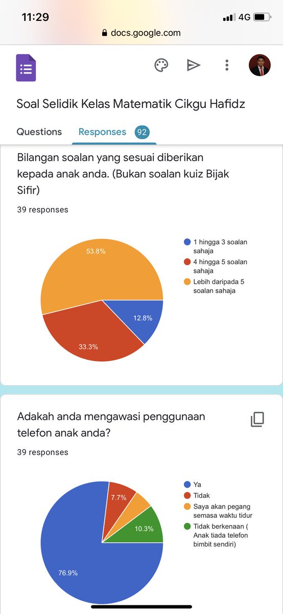hafifyhafidz's tweet photo. Hasil soal selidik ringkas aku..ibu bapa yang respon 39 org drp 106 semuanya kesimpulan yang aku dapat ialah murid2 aku tiada masalah peranti tp data &amp; sikap yang buat mereka tidak ikut sesi pdpr...huhuhuhu https://t.co/0T07WeYGs4