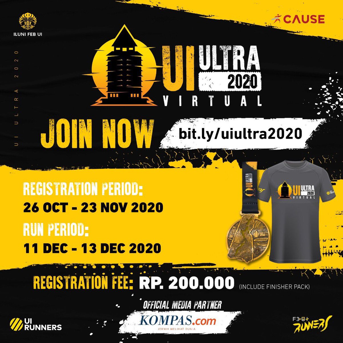 sportskompascom's tweet photo. Hai Runners, UI Ultra 2020 Virtual wants to challenge you and your team to conquer 70KM virtual challenge for individual or relay run.
Join now and be part of this great event at https://t.co/yIYaYFOLSo.uiultra2020
#uiultra #uiultravirtual #running #febui https://t.co/amQu3xXanX